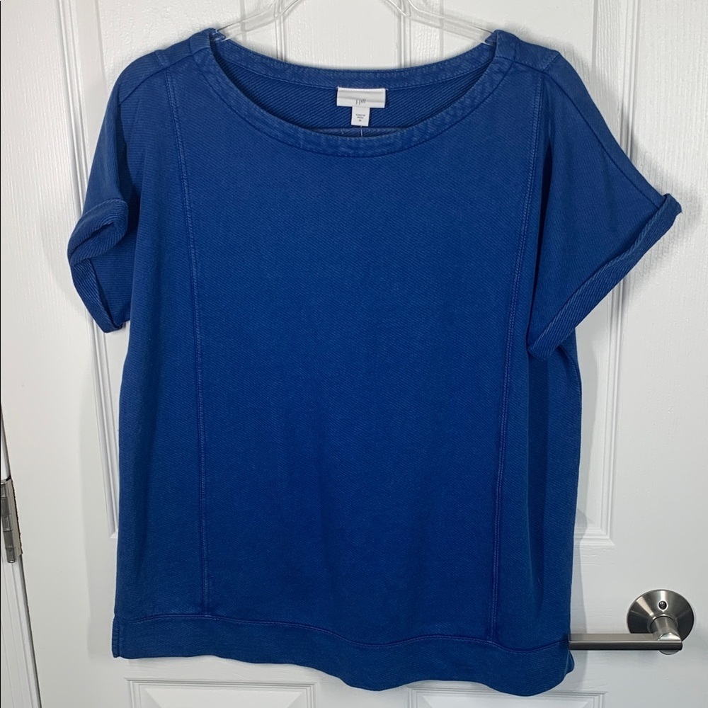 NWT J Jill royal blue short sleeved cotton sweatshirt top size medium
